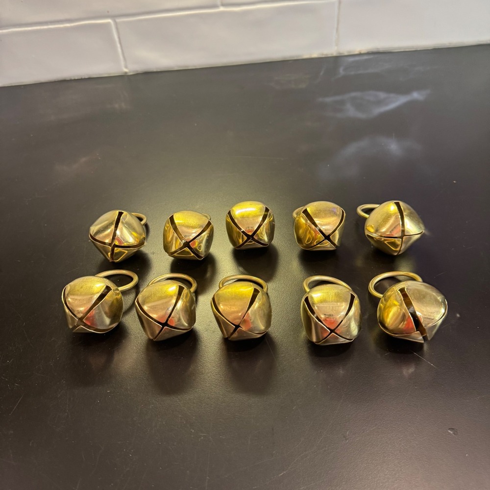 Sleigh Bells Christmas Decor 10 Piece Gold Brass Tone Crafting Ornaments